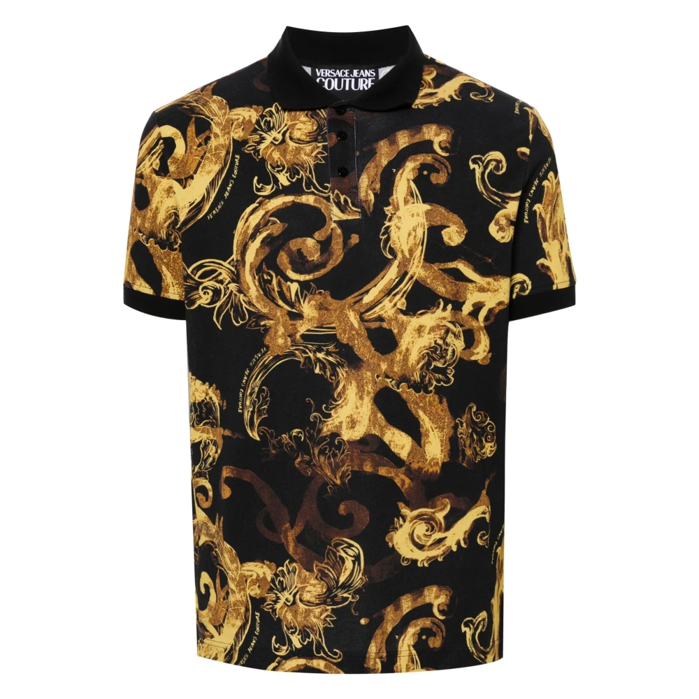 Versace Jeans Couture Zwarte Barok Polo Shirt Multicolor Heren