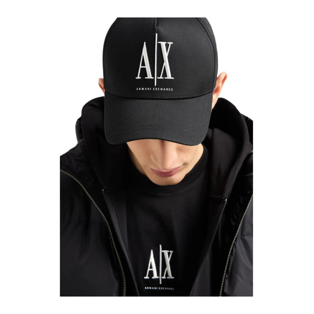 Armani Exchange Zwarte Bedrukte Katoenen Pet met Gesp Black Heren