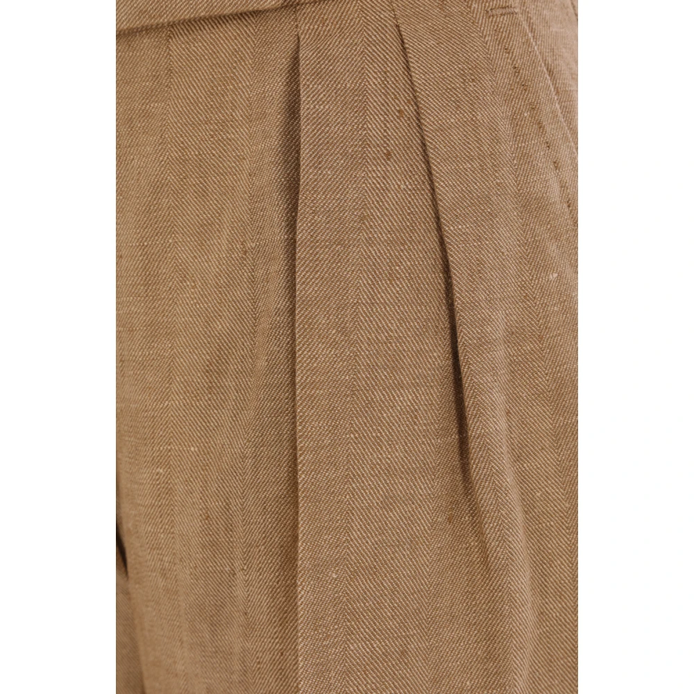 Max Mara Wijde Pijp Linnen Broek Brown Dames