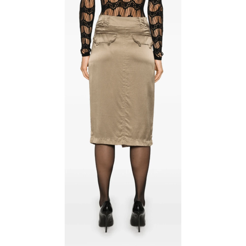 Saint Laurent Taupe Zijden Pencil Rok Beige Dames