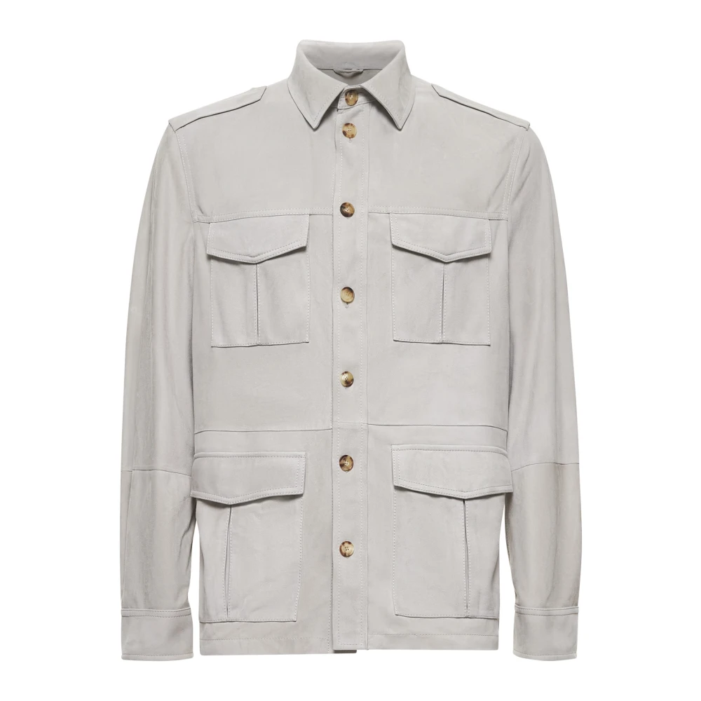 BRUNELLO CUCINELLI Grijze leren jas met knopen Gray Heren