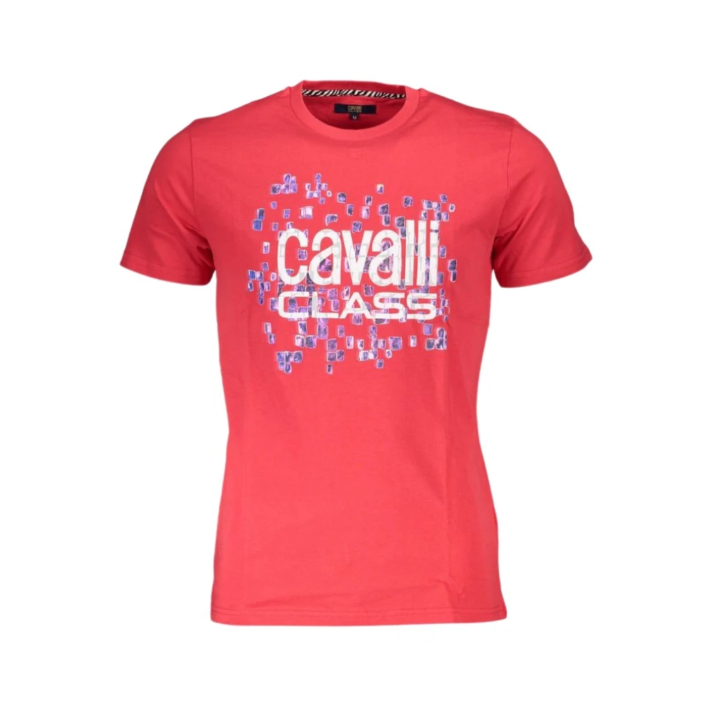 Cavalli Class Rode Katoen Print Logo T-Shirt Red Heren