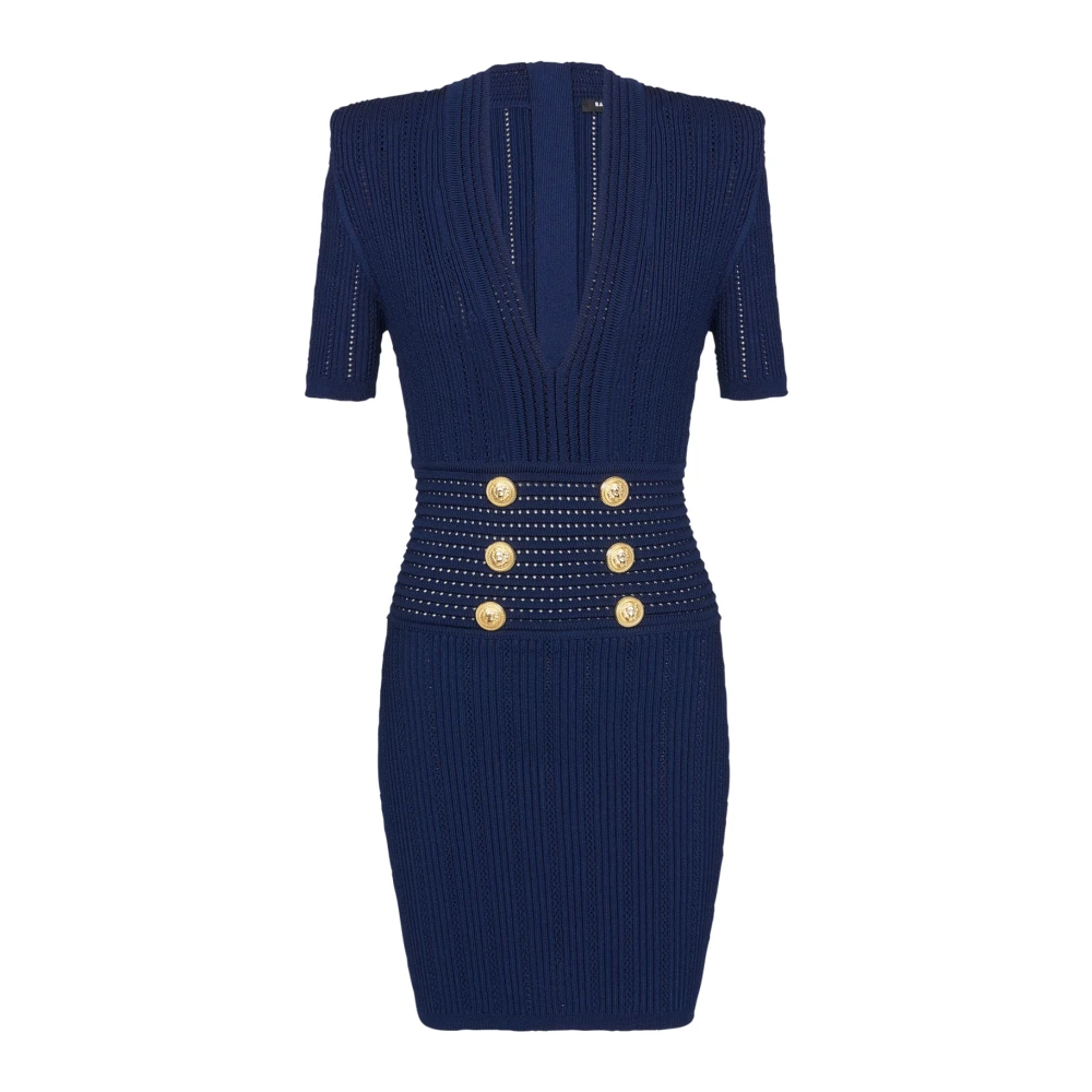 Balmain Blue Knit Minidress With Embossed Buttons - Female - Knitted Dresses - L - Dresses