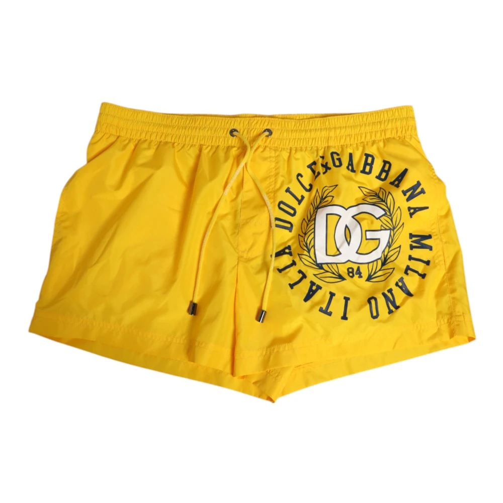 Dolce & Gabbana Men's Yellow Beachwear, M, Logo Print Boxer Swimwear