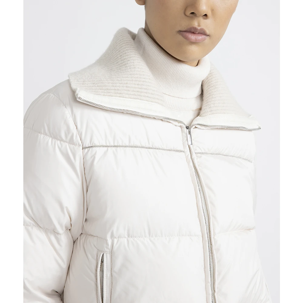 PESERICO Korte donsjack met tricot kraag Beige Dames