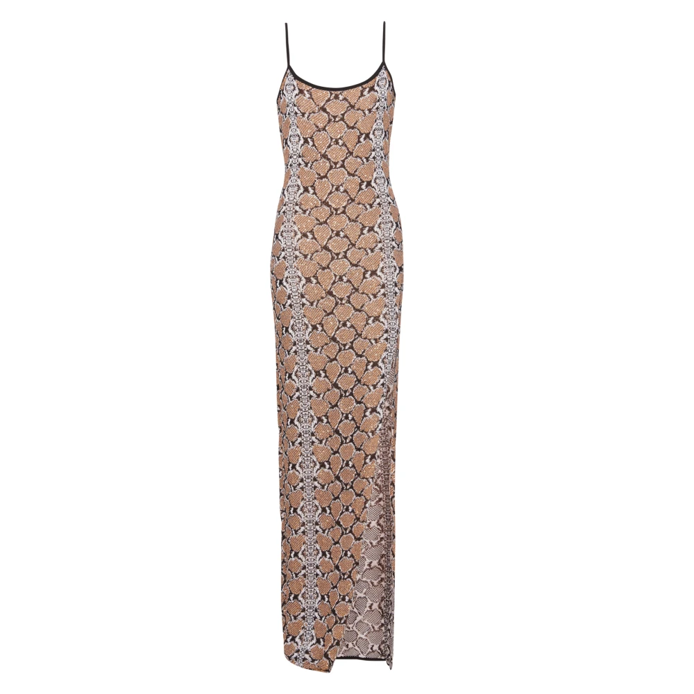 Balmain Lang geribbeld slangenbreisel jurk Brown Dames