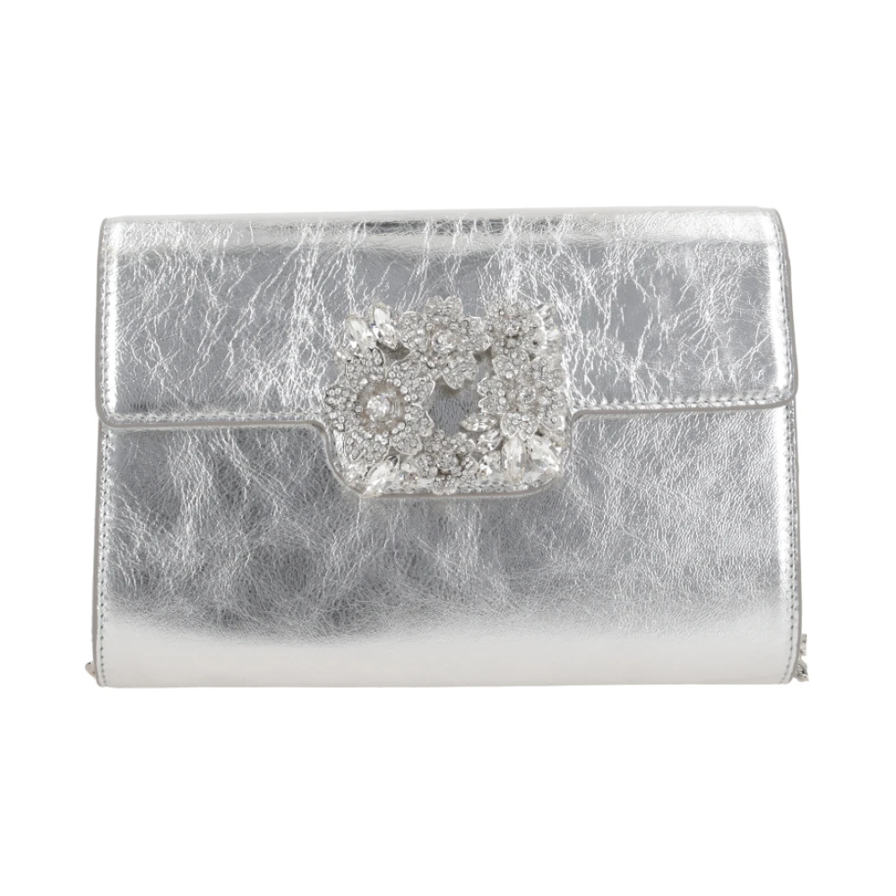 Roger Vivier Zilveren Gelamineerde Clutch met Juweelsluiting Gray Dames