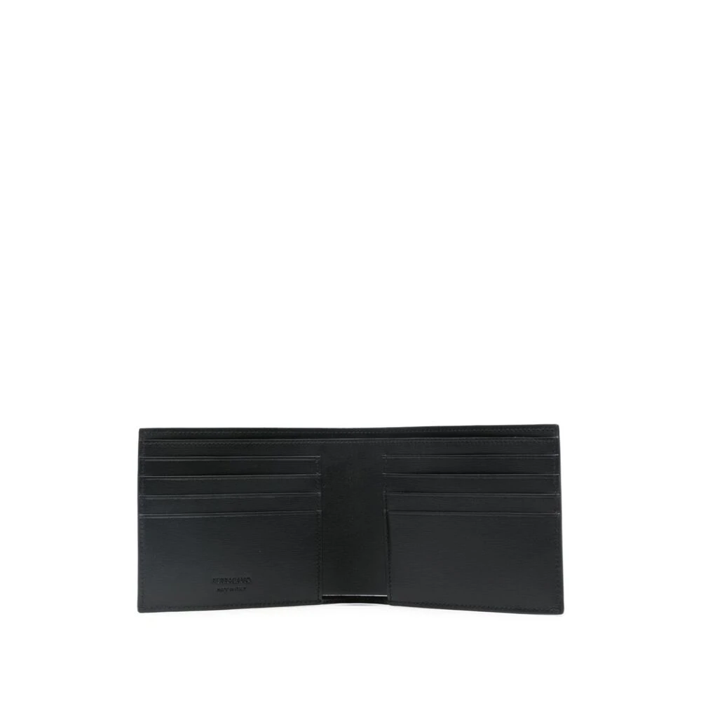 Salvatore Ferragamo Zwarte Leren Bi-Fold Portemonnee Black Heren