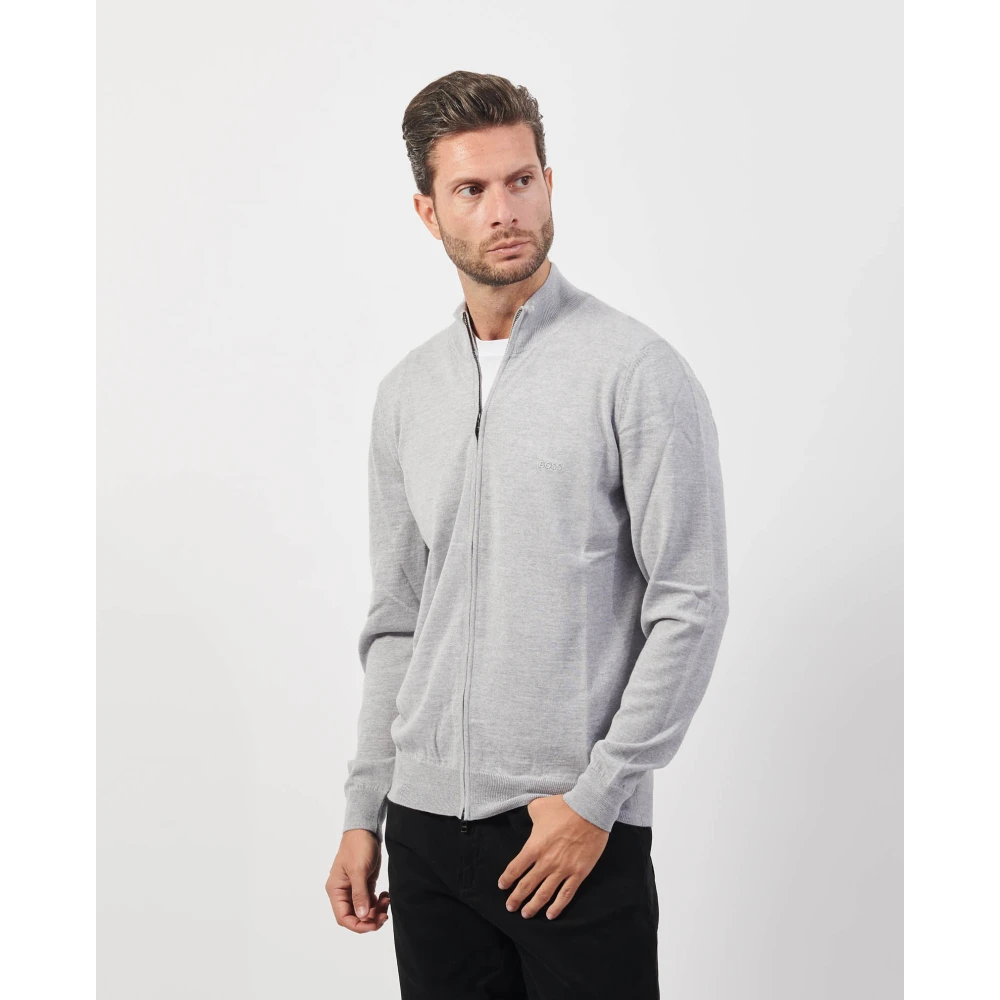 Hugo Boss Grijze Sweater met rits vooraan Gray Heren