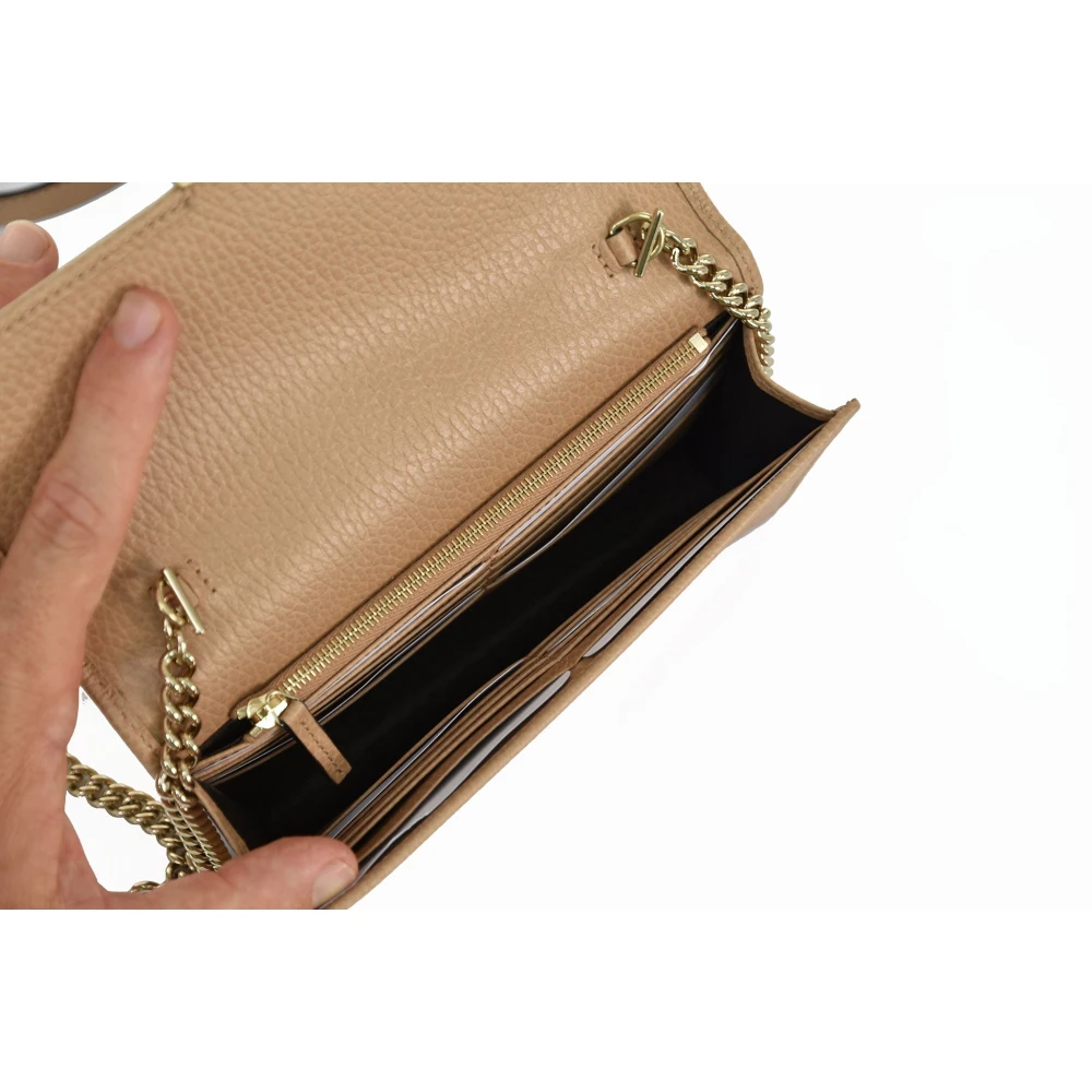 Gucci Interlocking Pebbled Leather Crossbody Tas Beige Dames
