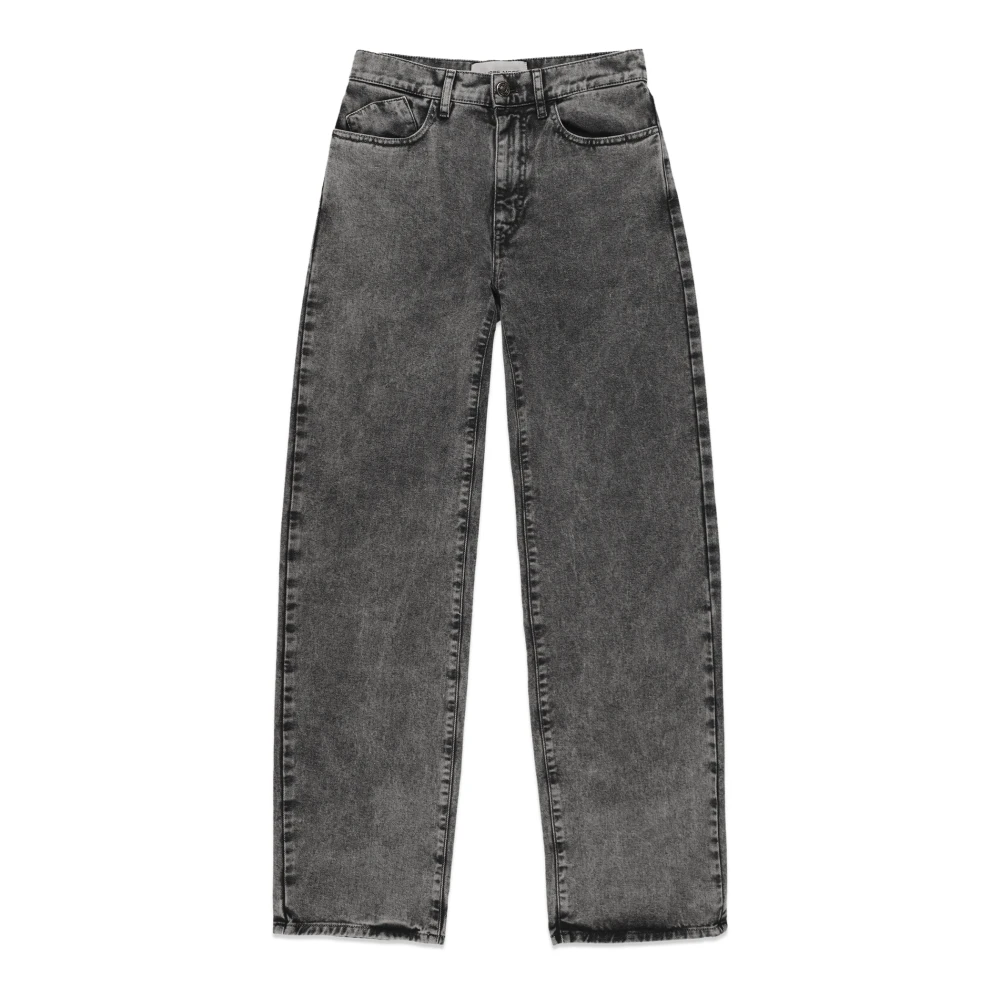 Philippe Model Women's Black Loose Fit Jeans, L, Straight Marble Wash Cotton Denim Jeans