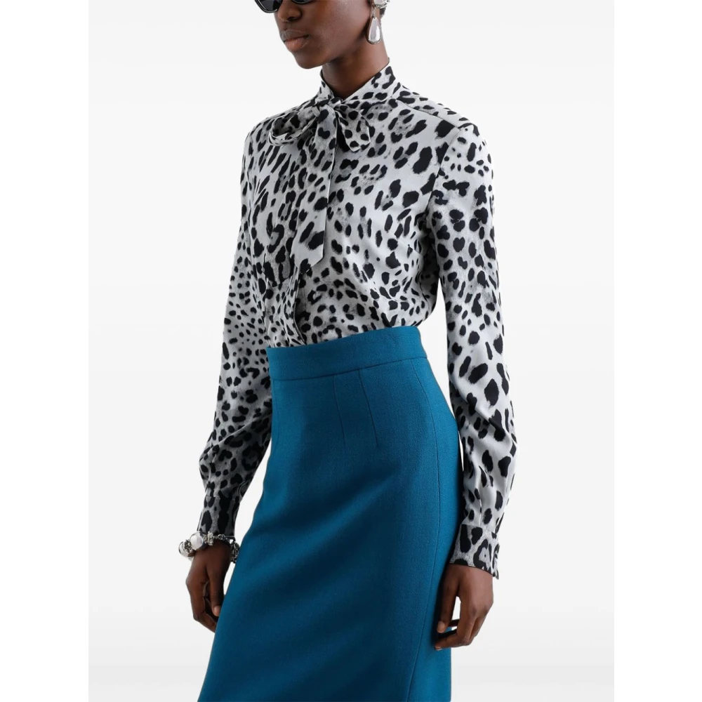 Dolce & Gabbana Luipaardprint Zijden Charmeuse Shirt Gray Dames