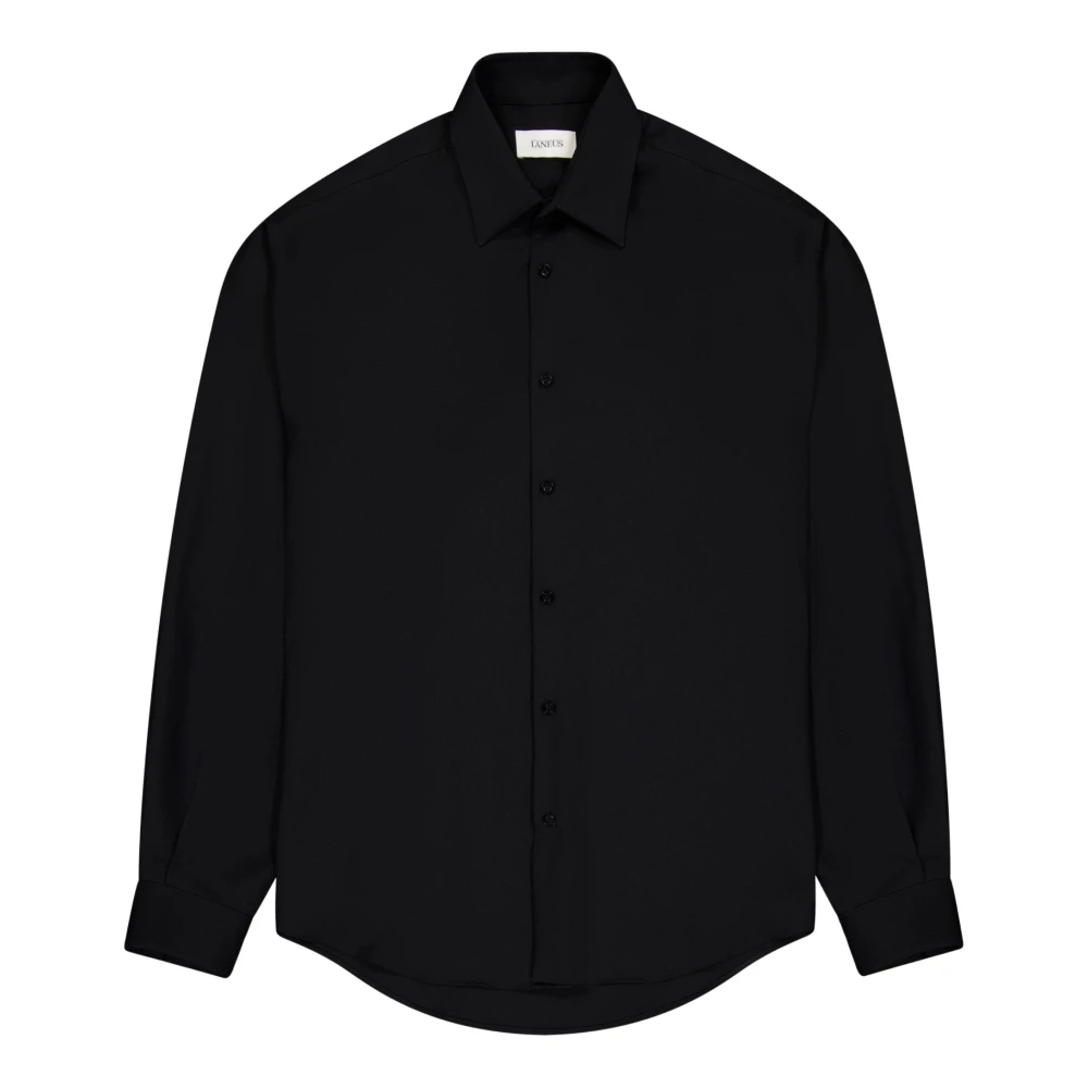Laneus Klassieke Oversized Shirt Flanel Made in Italy Black Heren