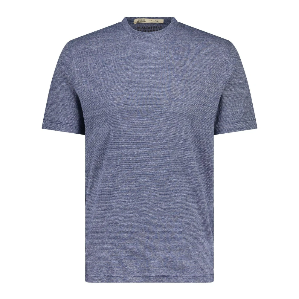 Maurizio Baldassari Linnen-Wolmix T-shirt Melange Ontwerp Blue Heren