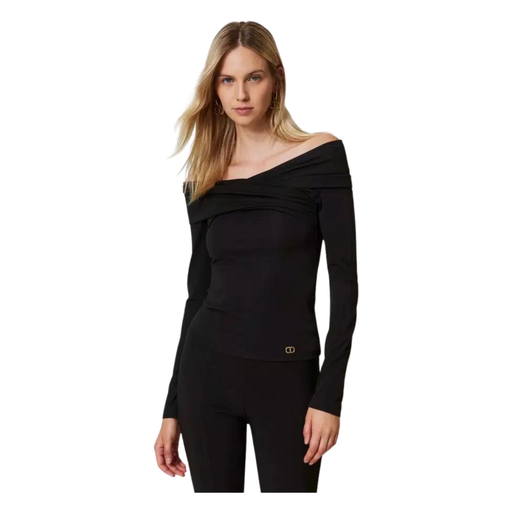 Twinset Zwarte Off-Shoulder Gekruiste Blouse Black Dames