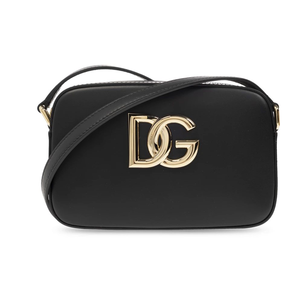 Dolce & Gabbana Leren cameratas met gouden metalen logo Black Dames