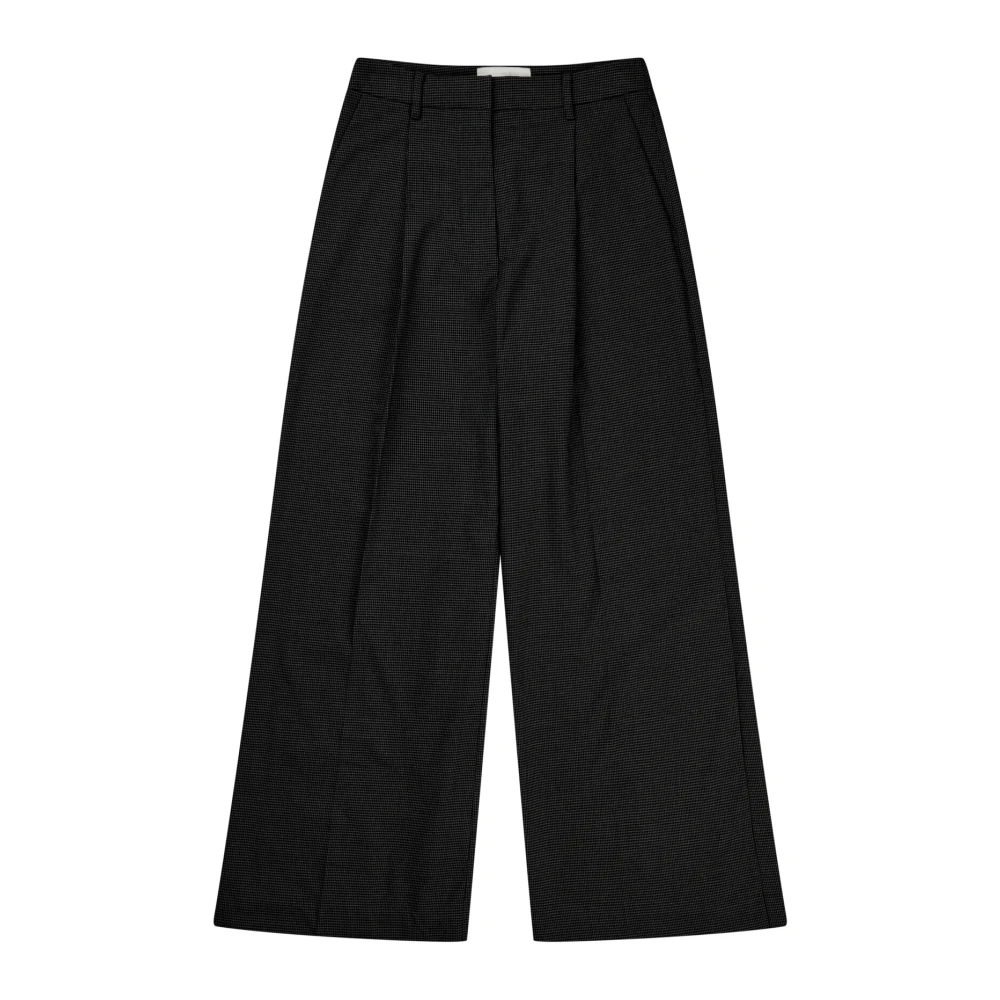 Munthe Women's Black Wide Trousers, Xs, Checked Wide Leg Trousers With Elegant Details