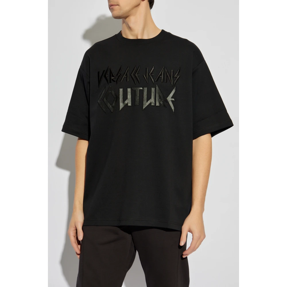 Versace Jeans Couture T-shirt met geborduurd logo Black Heren