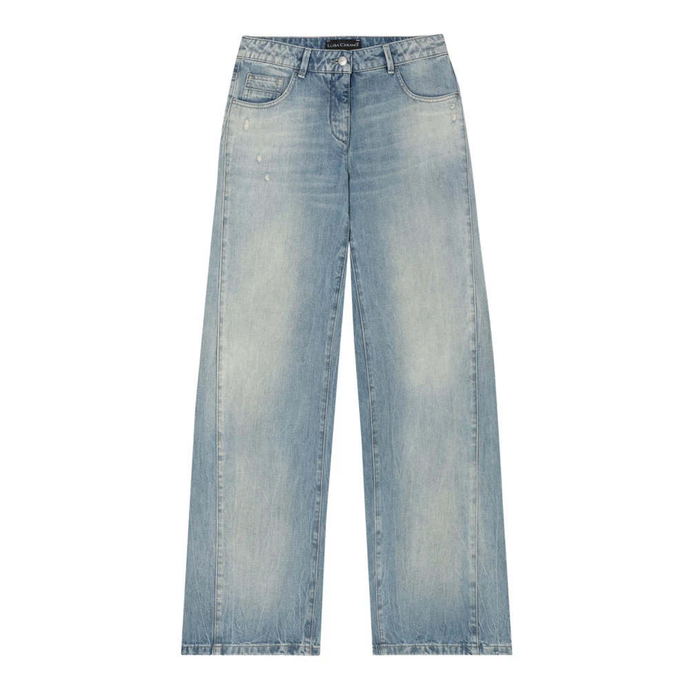 LUISA CERANO Vintage Wideleg Jeans met Destroy Effecten Blue Dames