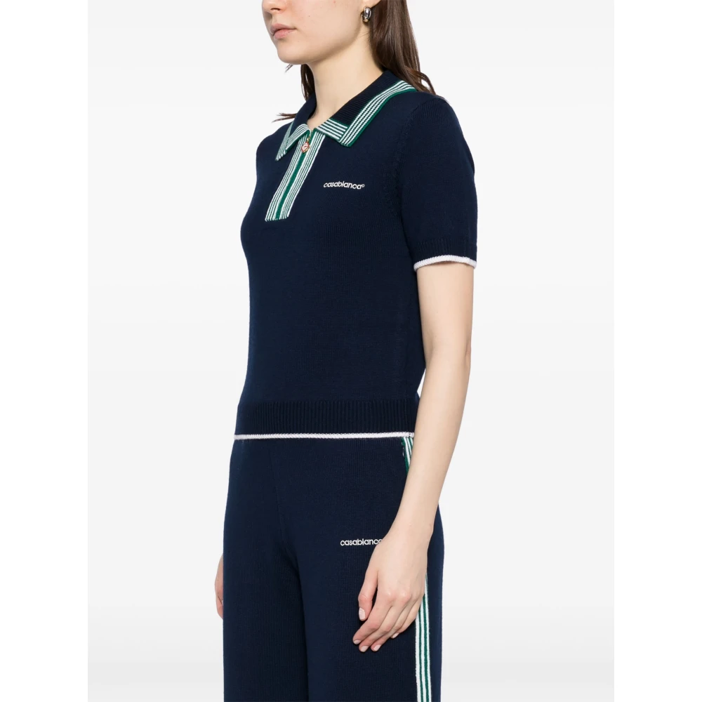 Casablanca Blauwe Gebreide Tennis Polo met Rits Blue Dames