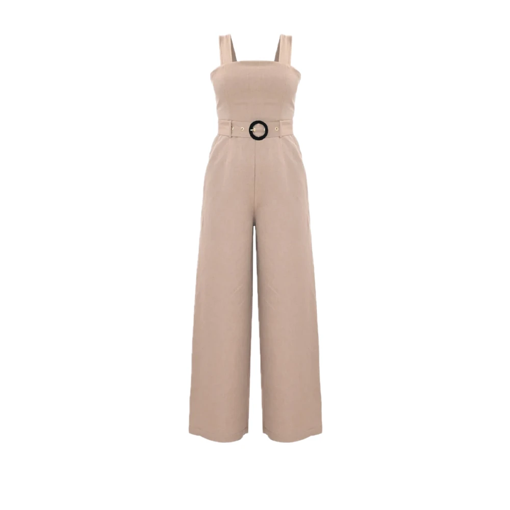 Kocca Linnen Jumpsuit Elastisch Bovenstuk Riem Beige Dames