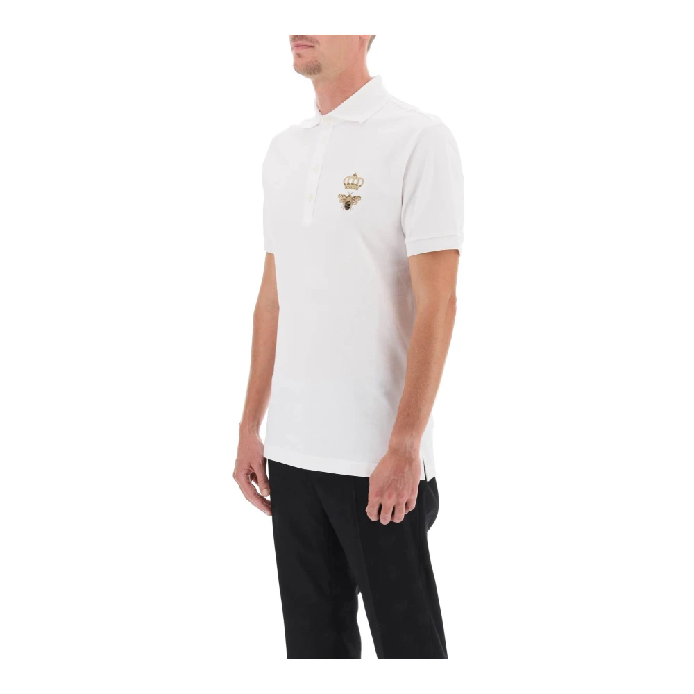 Dolce & Gabbana Piqué Polo Shirt met Lurex Borduursel White Heren