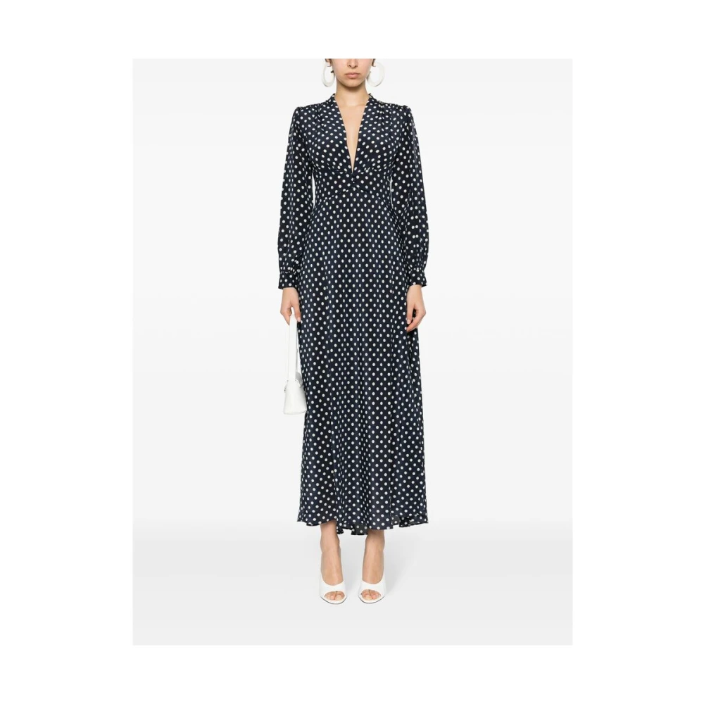 Rixo Navy Blue Polka Dot Silk Dress Blue Dames