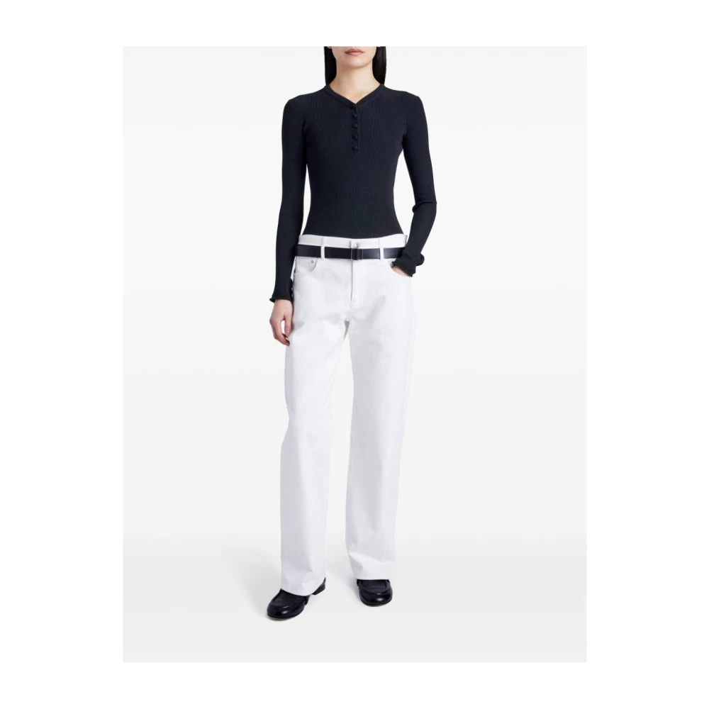 Proenza Schouler Zwarte Geribbelde Gebreide Henley Top Black Dames