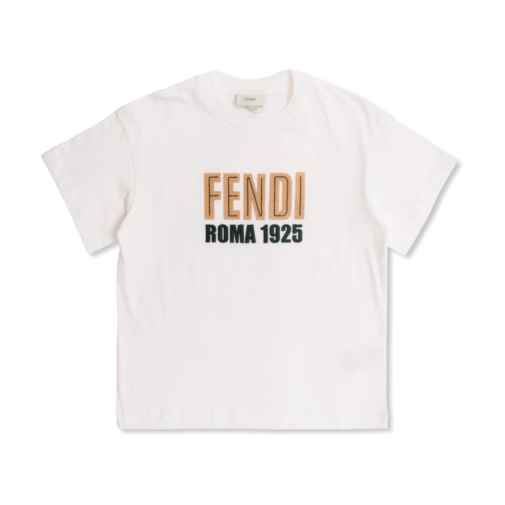 Fendi White Kids Short Sleeve T-Shirts, Unisex, 6 Y, Logo Patch T-Shirt