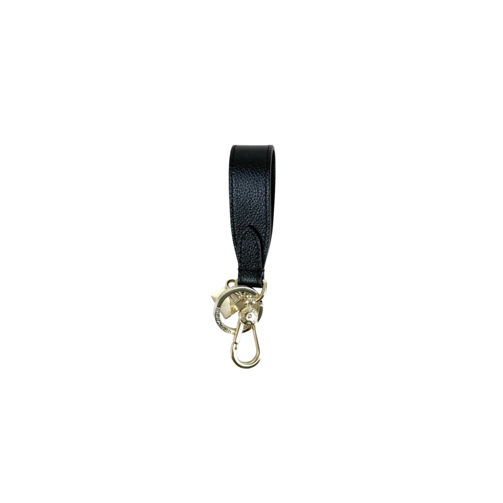 Emporio Armani , Keychains, Unisex, Black, One Size, Deer-Print Leather Keyring