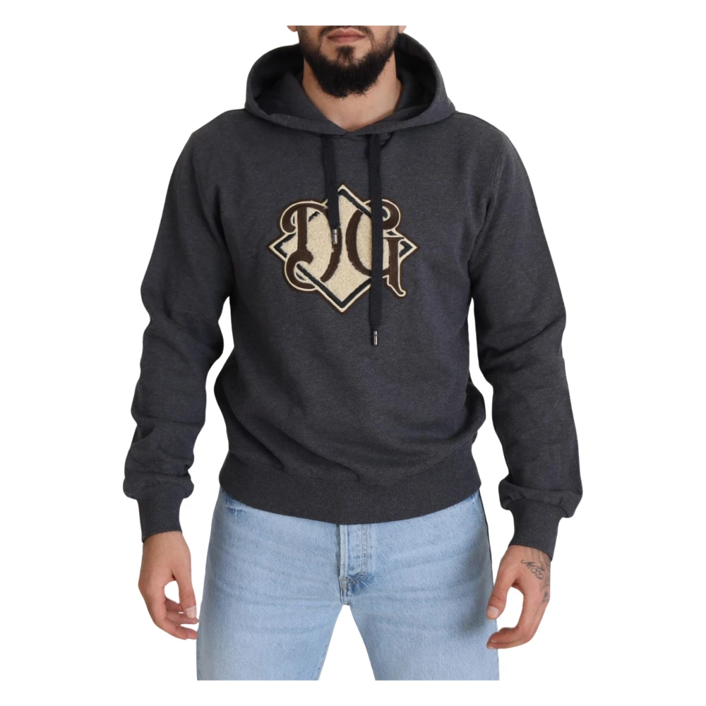 Dolce & Gabbana Gray Elegant Grey Cotton Hooded Sweatshirt - Male - Hoodies - L - Sweatshirts & Hoodies