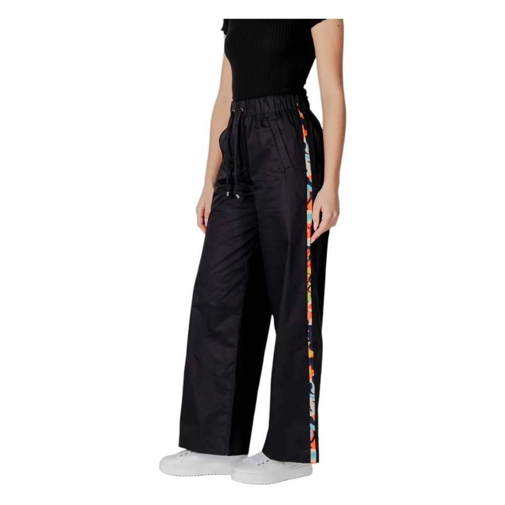 Desigual Zwarte katoenen broek met vetersluiting en zakken Black Dames