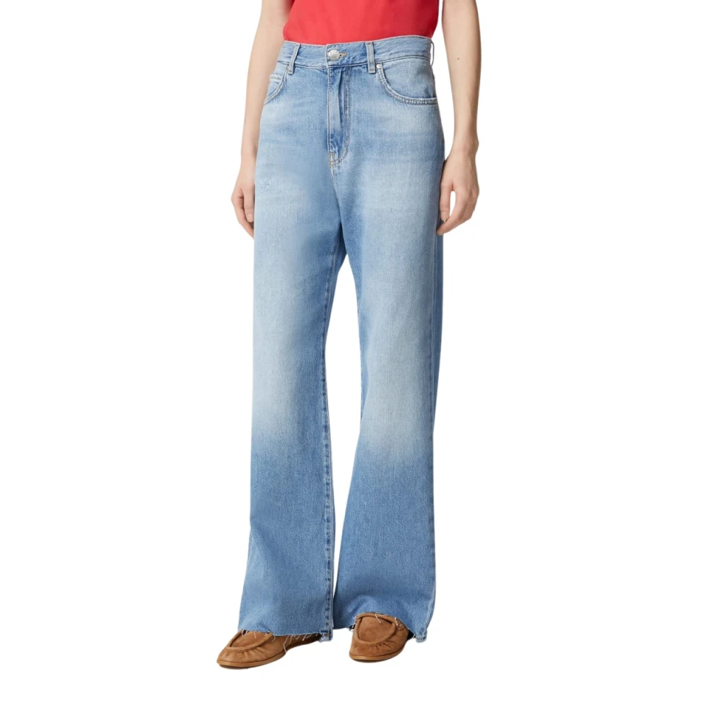 Pinko Wijde Vintage Gewassen Denim Jeans Blue Dames