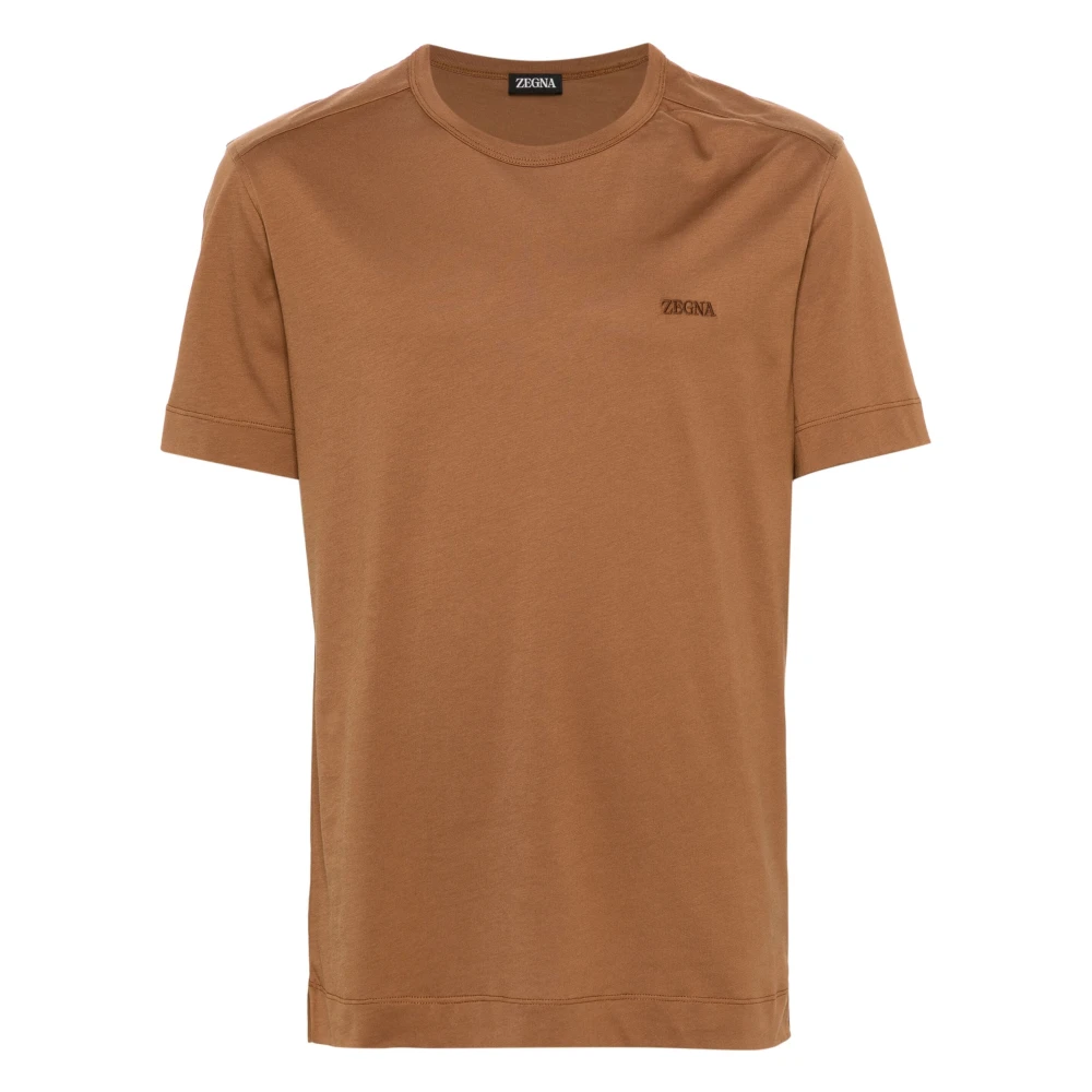 Z Zegna Bruine T-shirts en Polos met Logo Brown Heren