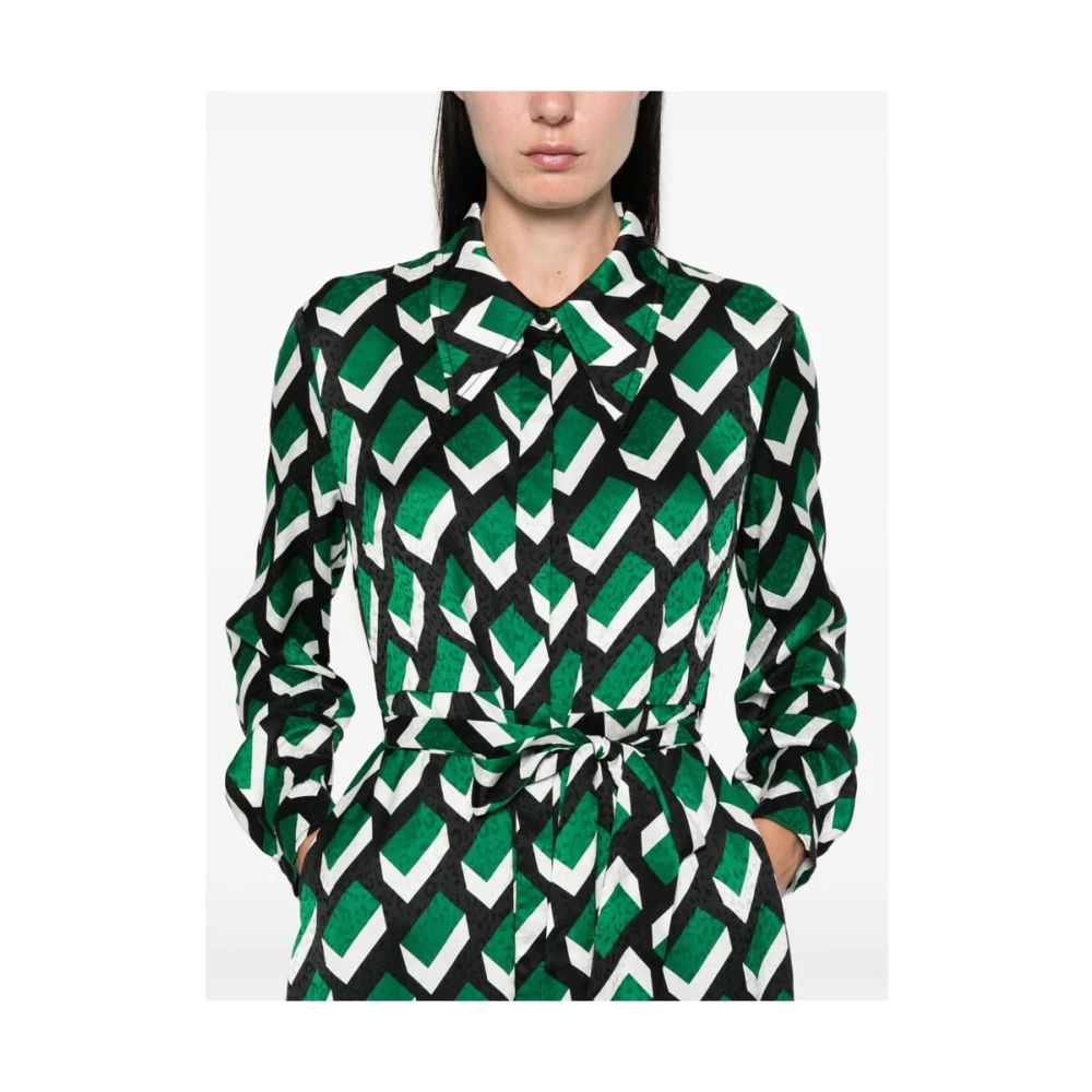 Diane Von Furstenberg Geometrisch Patroon Jacquard Jurk Green Dames