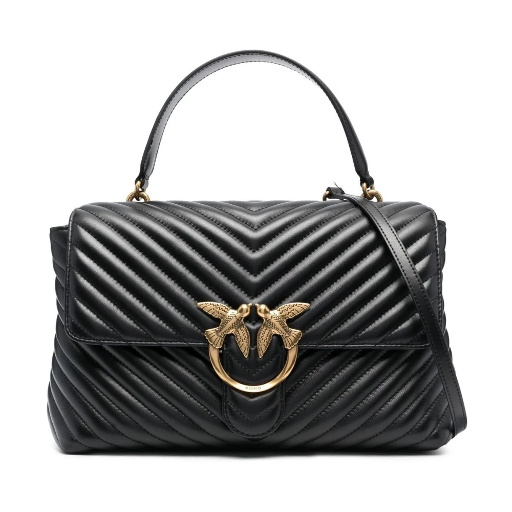 Pinko Chevron Quilting Love Birds Buckle Tas Black Dames