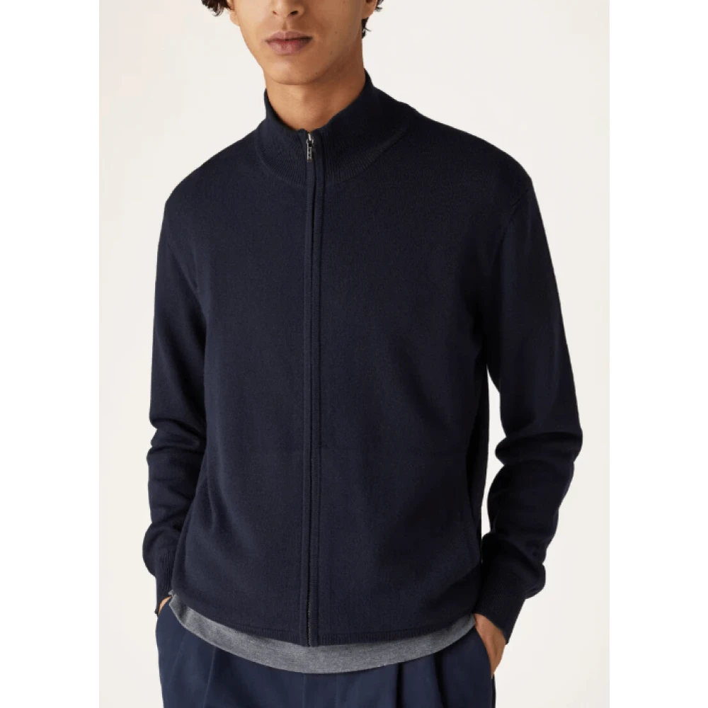 Loro Piana Blauwe Cashmere Zip-Up Bomberjas Blue Heren