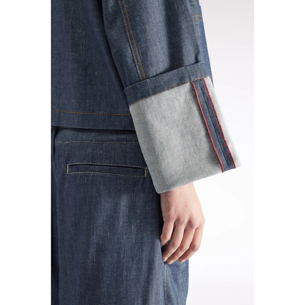 Liviana Conti Blauwe Denim Effect Jas van Katoen en Linnen Blue Dames