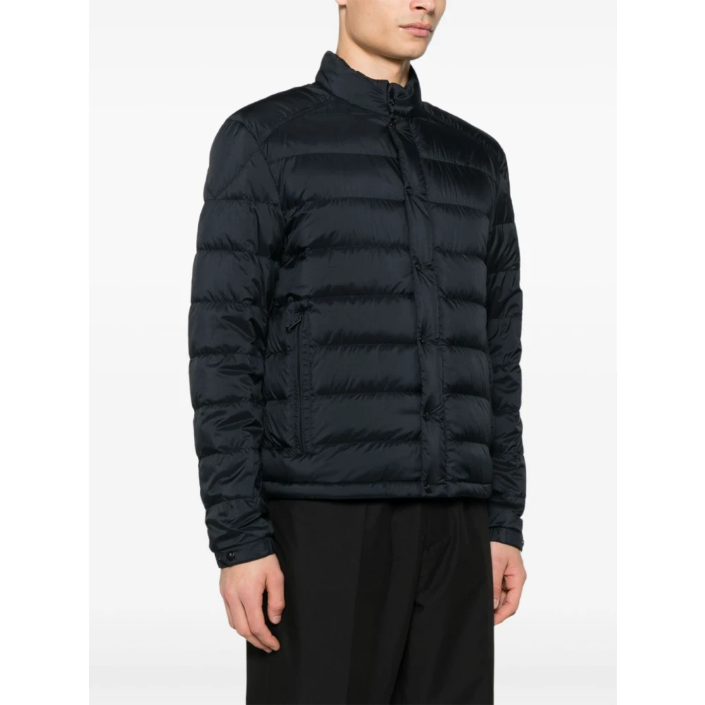 Moncler Blauwe gewatteerde jas met logopatch Blue Heren