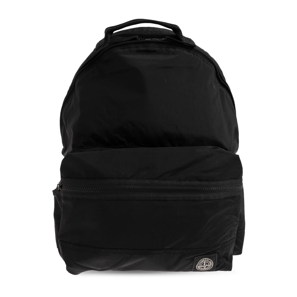 Stone Island Black Logo Backpack - Male - Backpacks - One Size - Bags