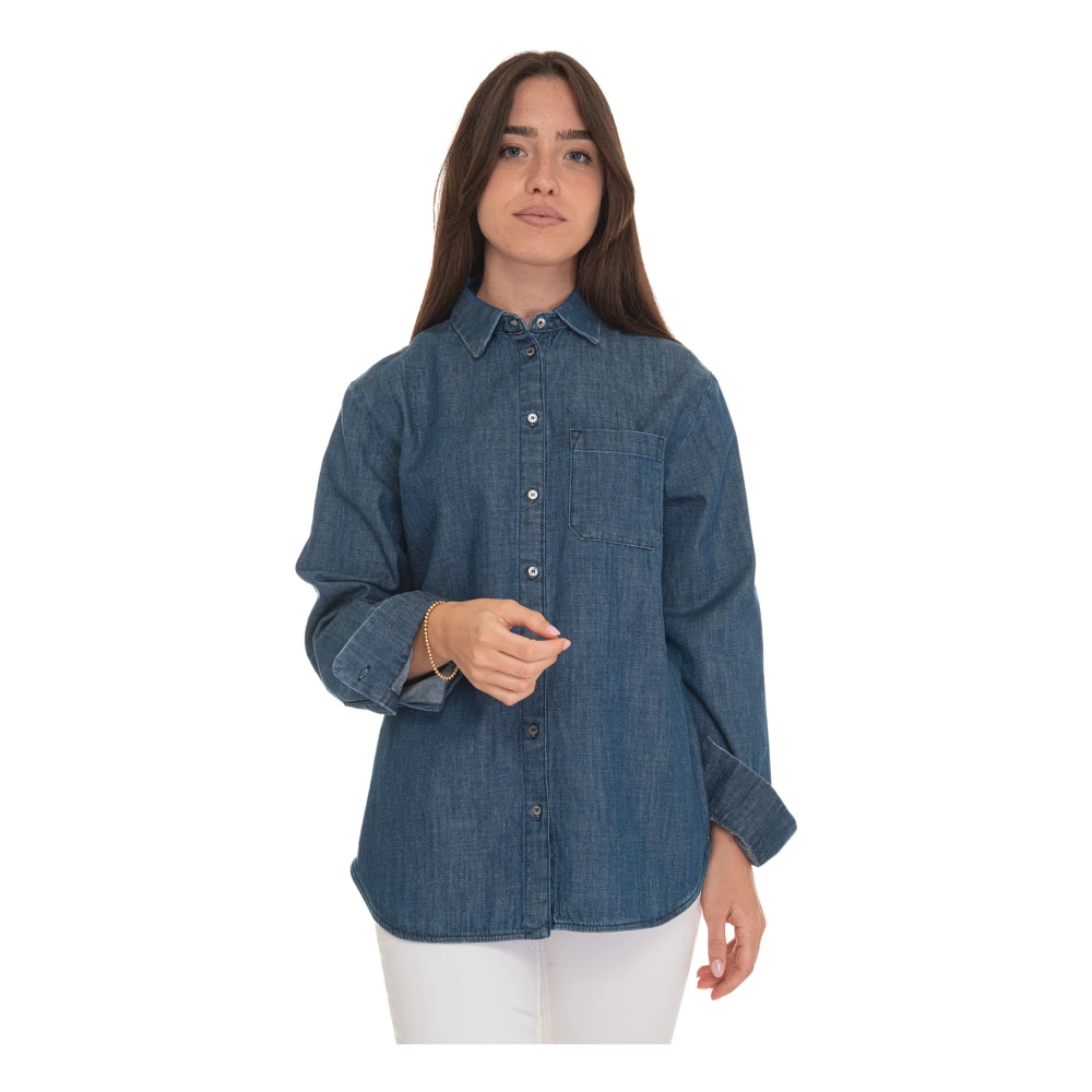 Max Mara Weekend Denim Blouse met Borstzak Blue Dames