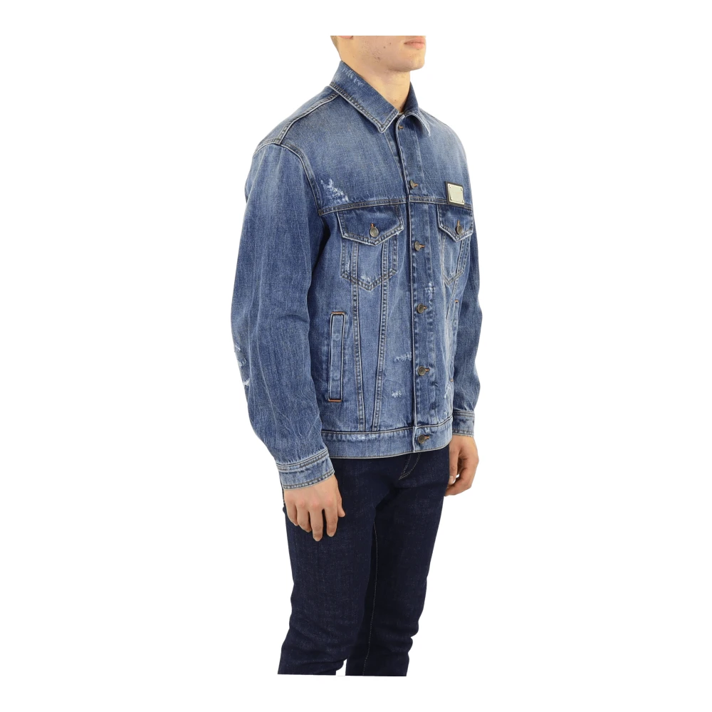 Dolce & Gabbana Heren Denim Jacquet met plaque Blue Heren
