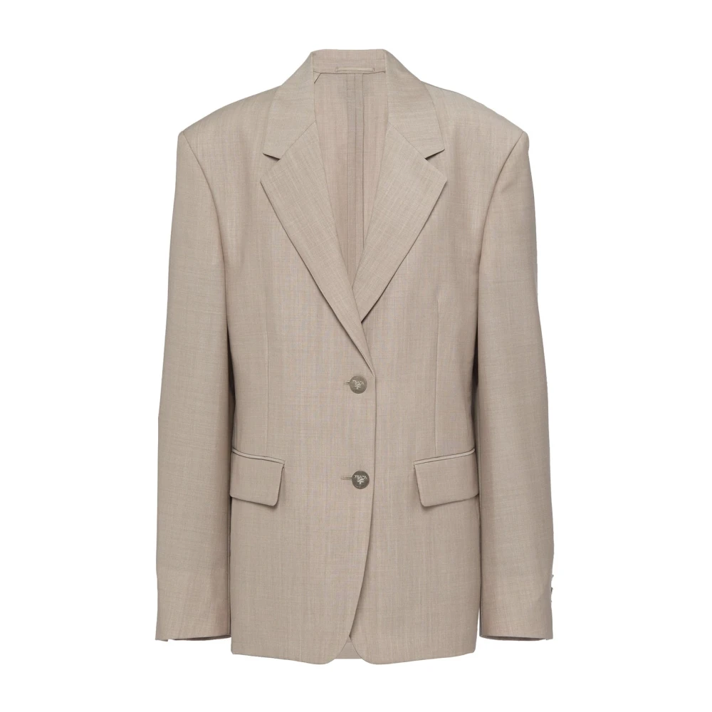 Prada Wollen Blazer Jas Vrouwen Italië Logo Beige Dames