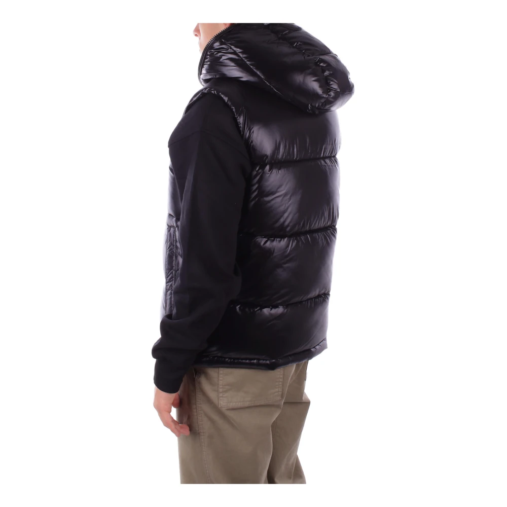 Save The Duck Zwarte Mouwloze Logo Hooded Jas Black Heren