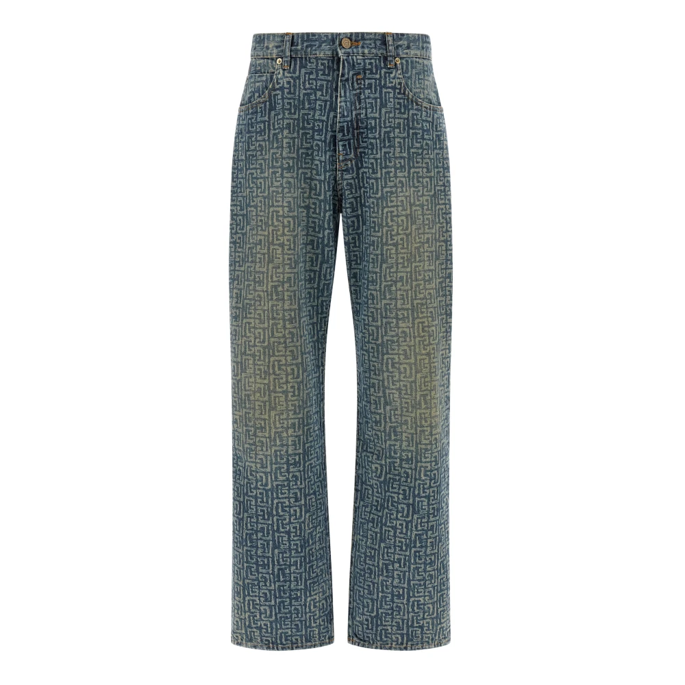 Balmain Blue Jeans Monogram - Male - Straight Fit Jeans - W34 - Jeans