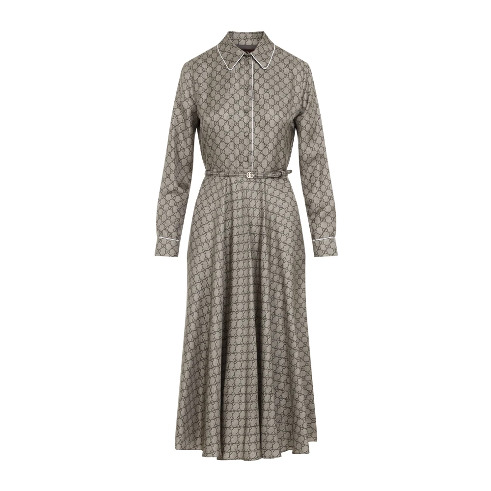 Gucci Zijden Midi Jurk in Camel Beige Dames