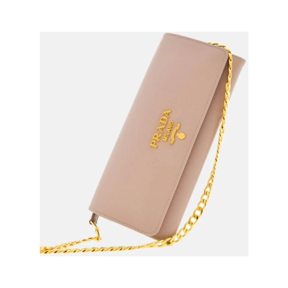 Prada Roze Leren Clutch Portemonnee met Gouden Ketting Pink Dames