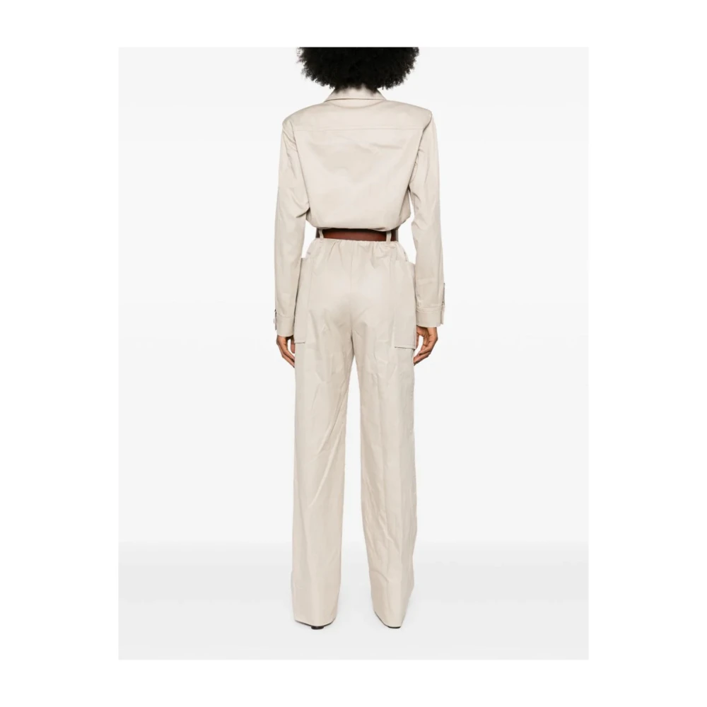 Saint Laurent Beige Clair Twill Jumpsuit met Riem Beige Dames