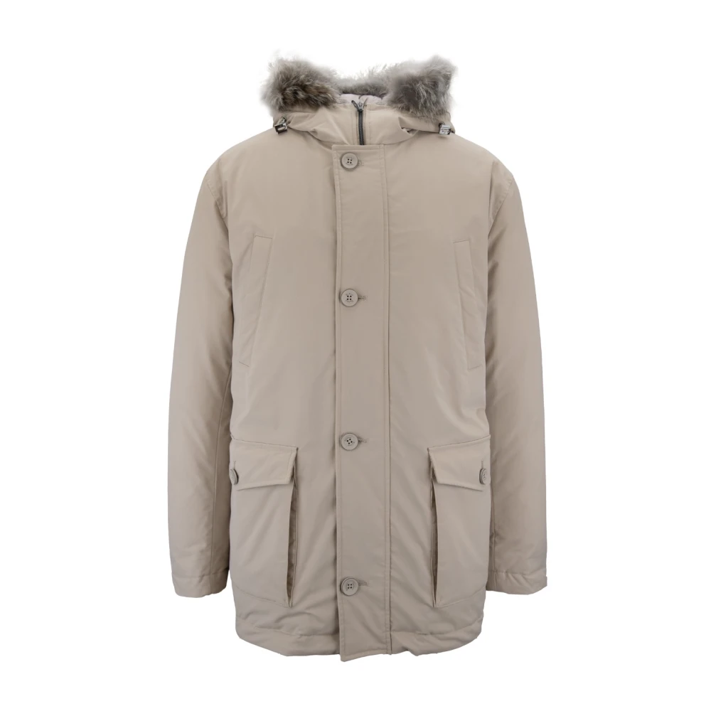 Herno Hombre Beige Chaqueta De Plumón Con Capucha De Piel