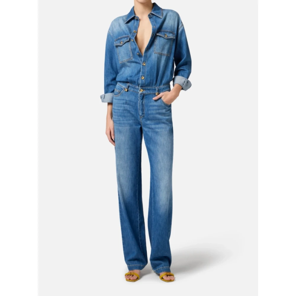 Elisabetta Franchi Blauwe Denim Jumpsuit met Palazzo Broek Blue Dames